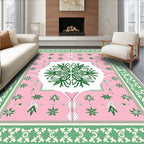 Pink Green Floral Medallion Border Rug