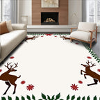 Brown Reindeer Red Floral Green Border Rug