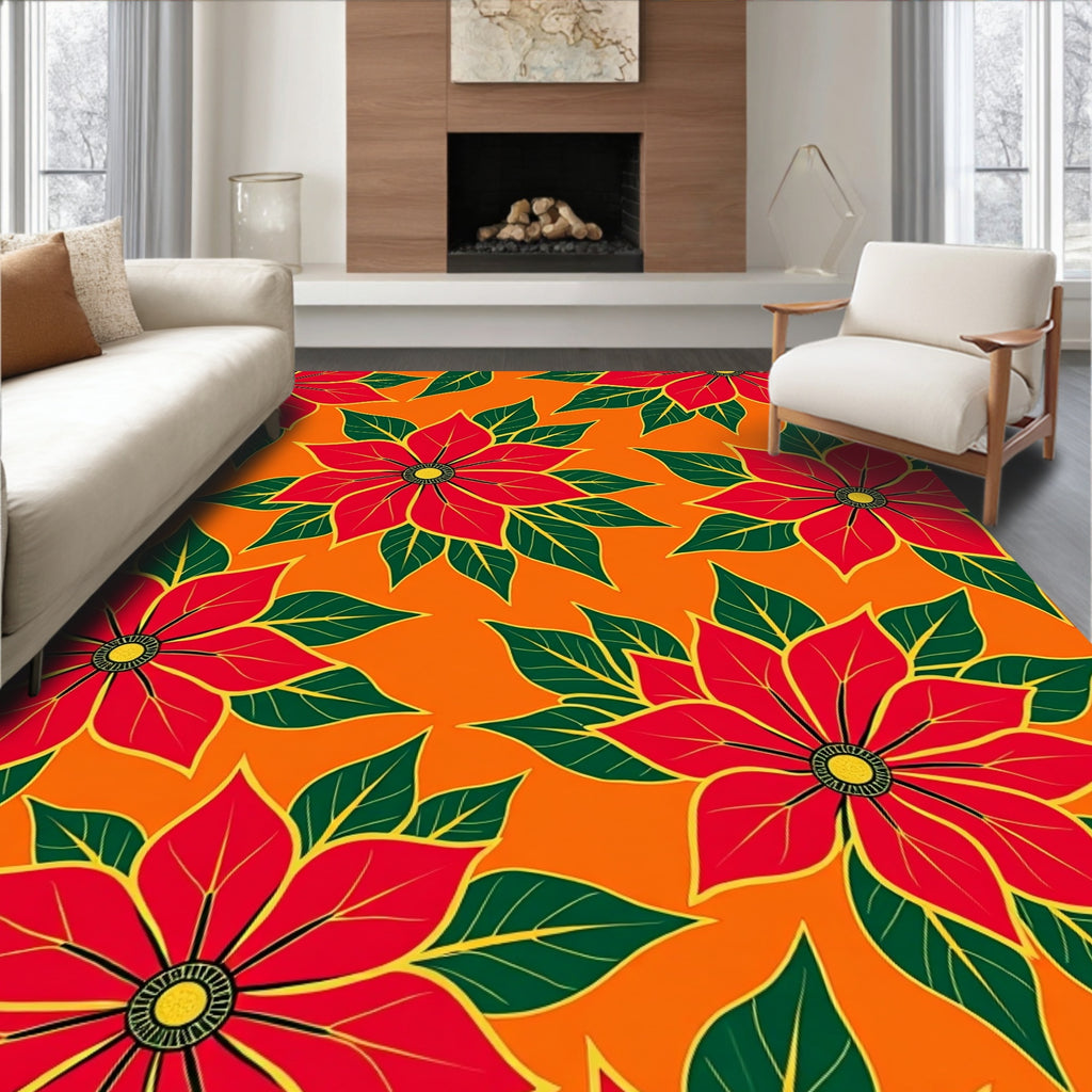 Vibrant Red Floral Garden Rug
