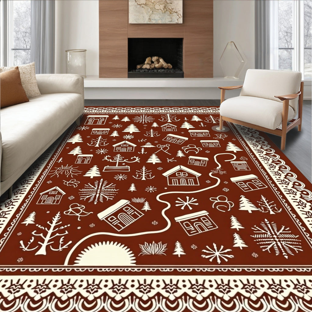 Whimsical Winter Village Gingerbread Houses Rug
