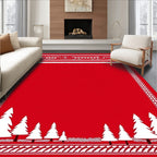 Red Train Pine Forest Border Rug