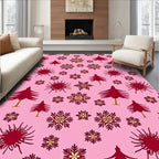 Maroon Trees Snowflakes Pink Background Rug