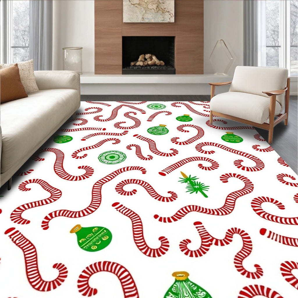 Red Green Candy Cane Ornaments Rug