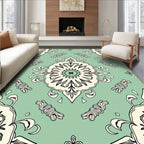 Cream Floral Medallion Mint Green Rug