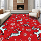 Red Reindeer Snowflake Holiday Scene Rug