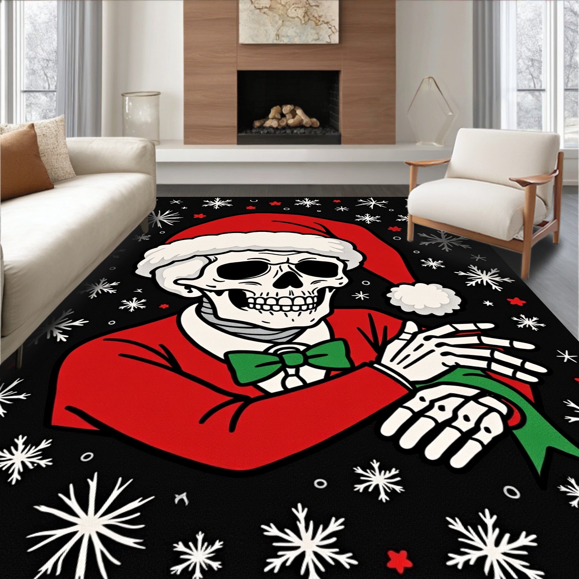 Festive Skeleton Snowflakes Holiday Rug