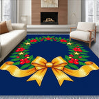 Festive Blue Wreath with Gold Bow Rug