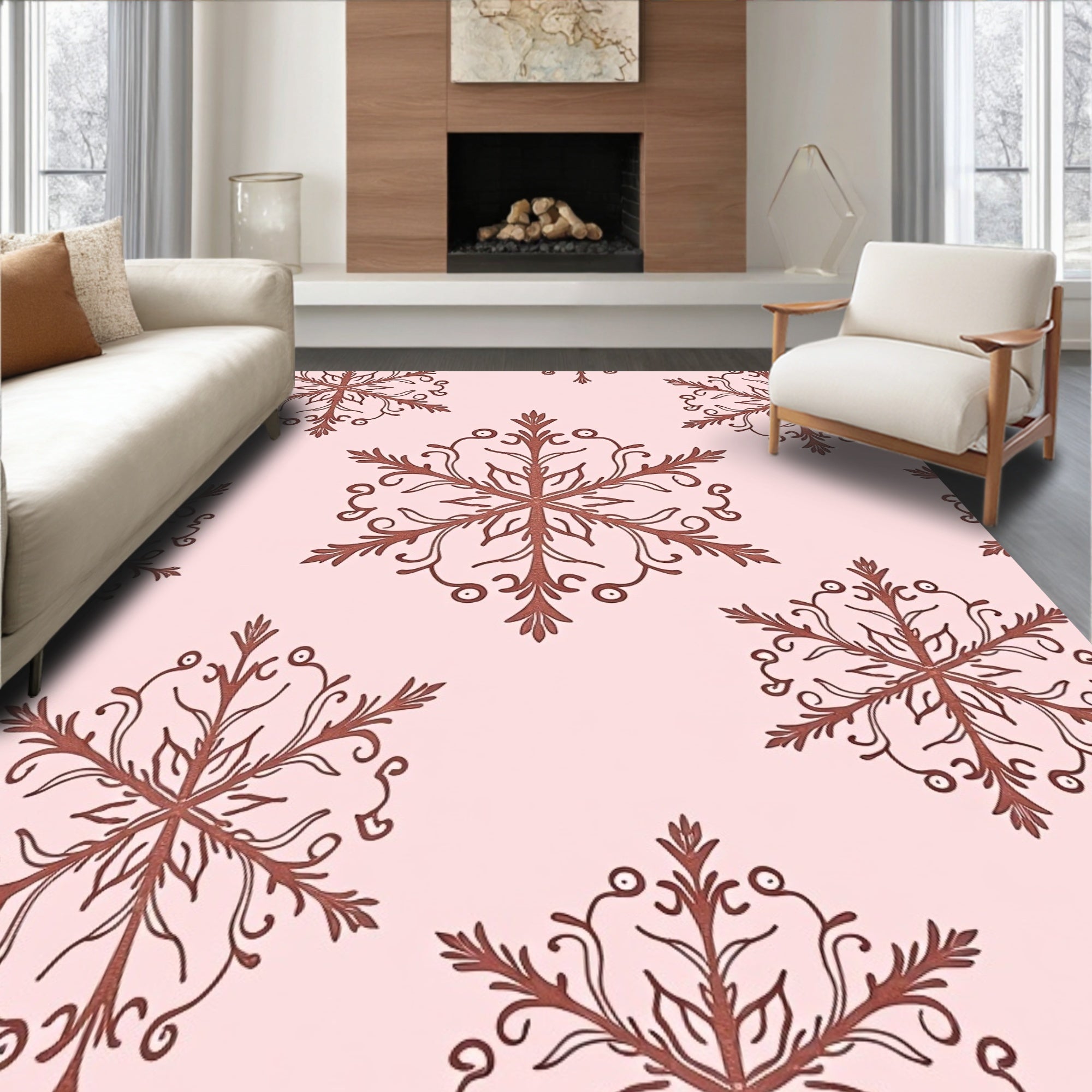 Rustic Pink Snowflake Medallion Rug