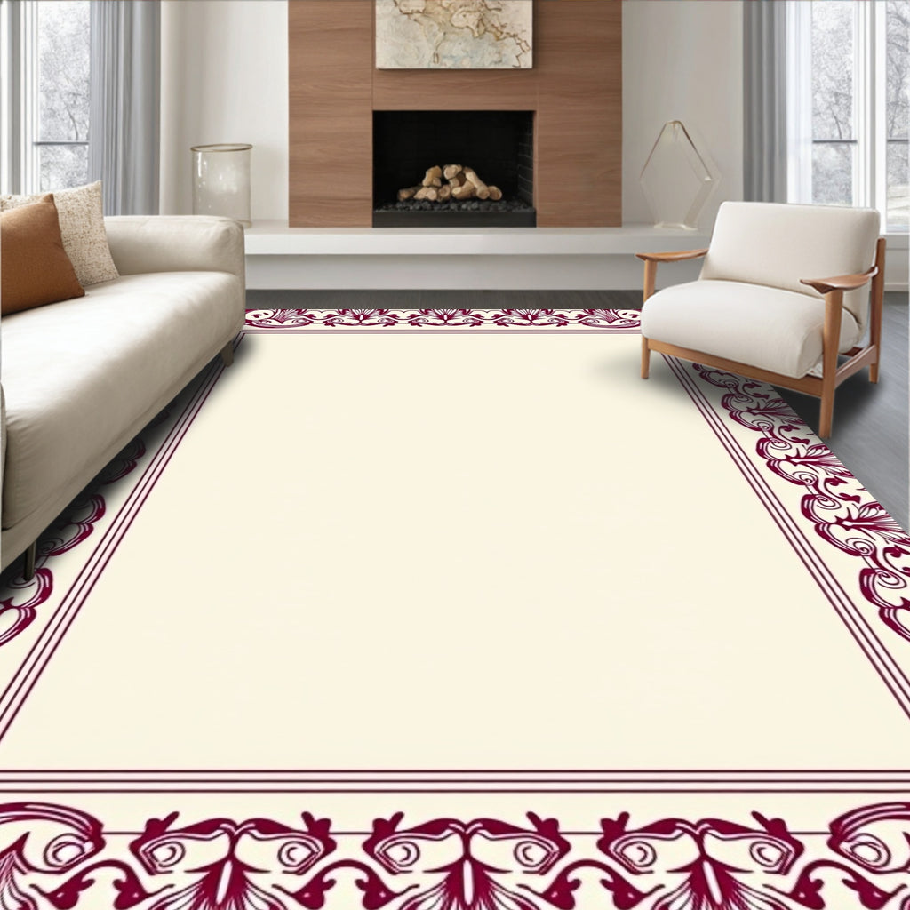 Crimson Ornate Floral Border Rug