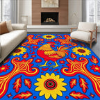 Bright Rooster Floral Swirl Blue Rug