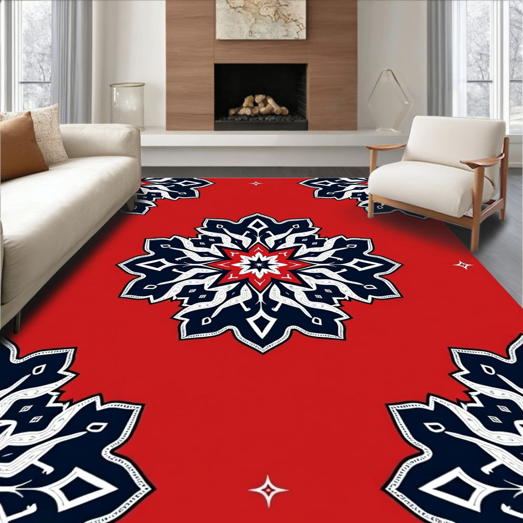 Crimson Navy White Starburst Medallion Rug
