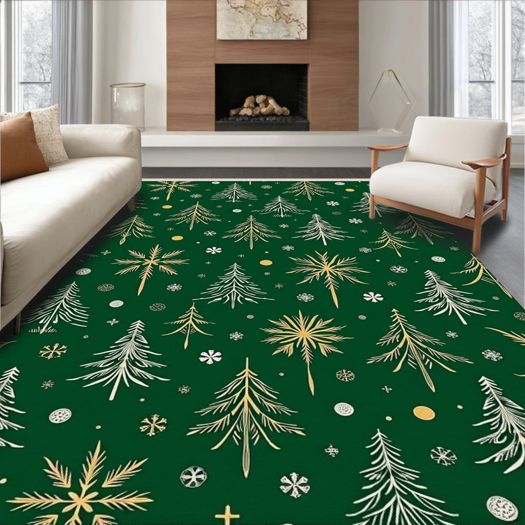 Emerald Green Forest Christmas Trees Rug
