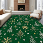 Emerald Green Forest Christmas Trees Rug
