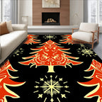 Festive Red And Gold Pine Tree Snowflakes Rug