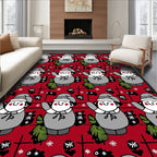Festive Gray Snowmen Red Floral Rug