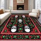 Crimson Scarlet Skull Floral Border Rug