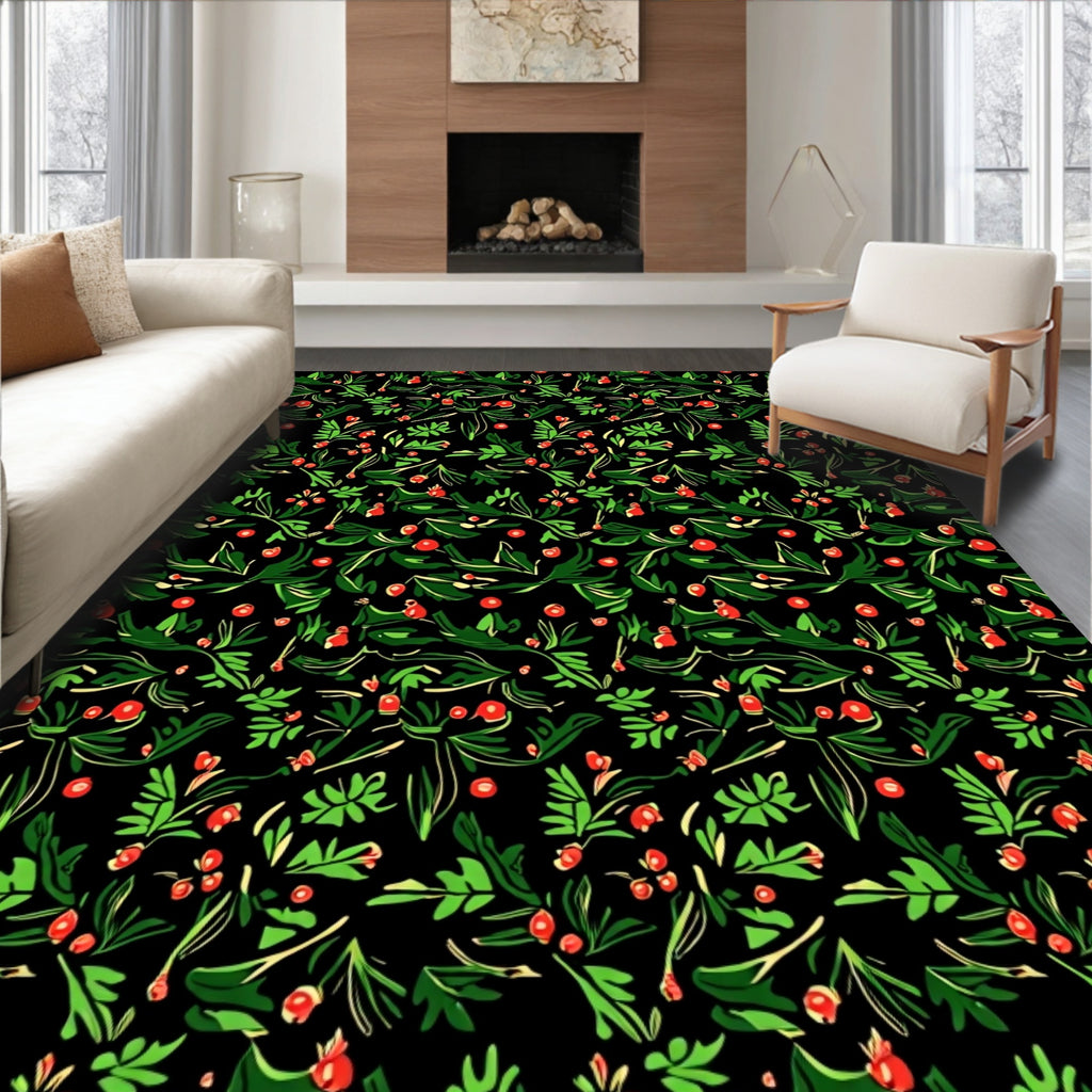 Earthy Green Berry Foliage Tapestry Rug