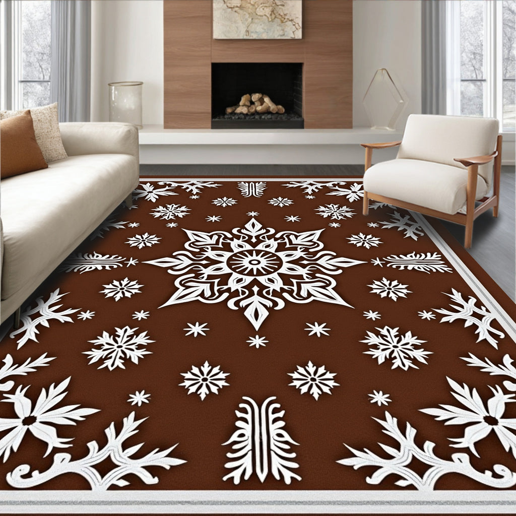 Winter White Snowflake Baroque Rug