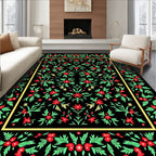 Crimson Floral Garden Black Rug