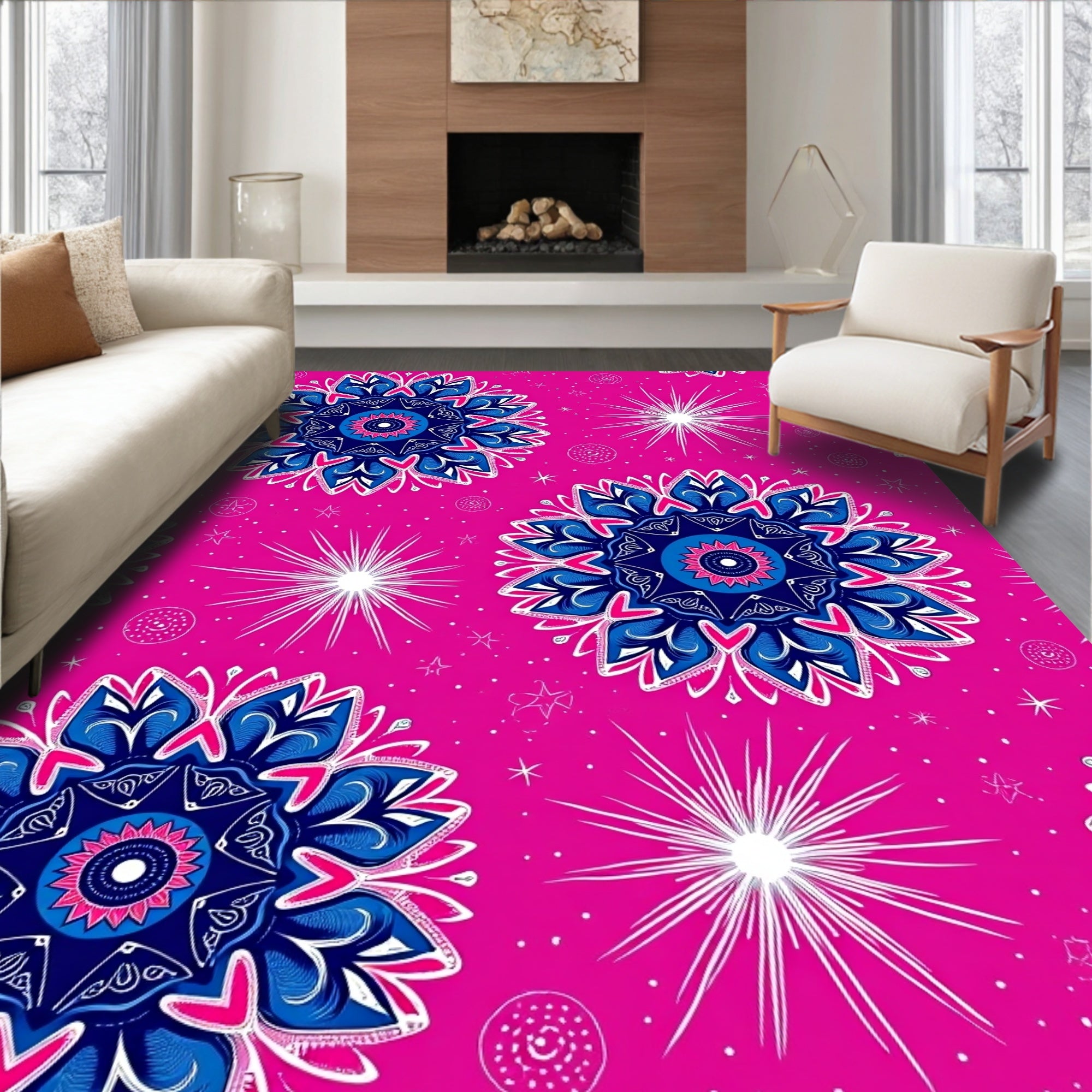 Vibrant Pink Mandala Starburst Rug