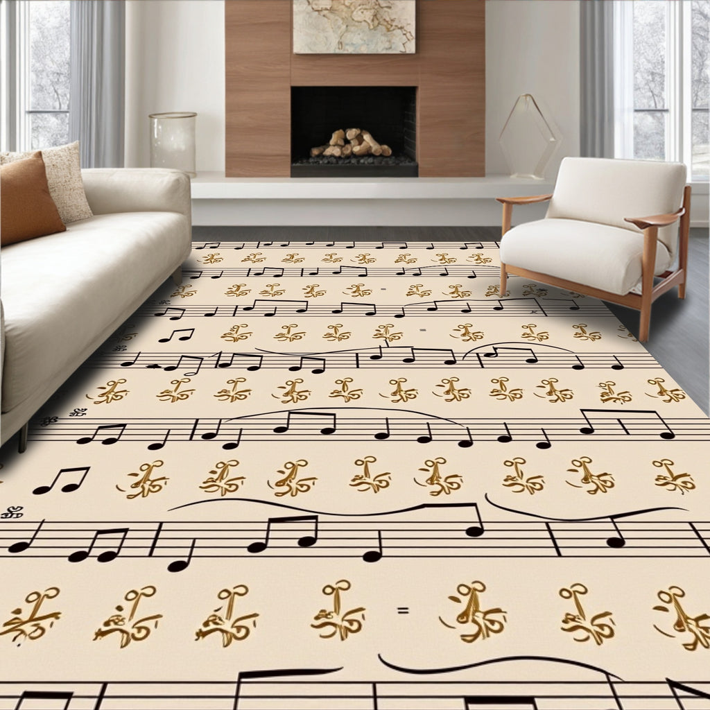 Golden Musical Notation Flourish Rug