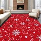 Red Snowflake Heart Swirl Accent Rug