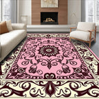 Pink Burgundy Floral Vine Scroll Rug