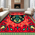 Bold Red Canine Floral Swirl Rug