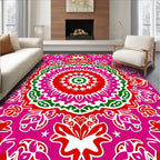 Vibrant Pink Red Green Mandala Medallion Rug
