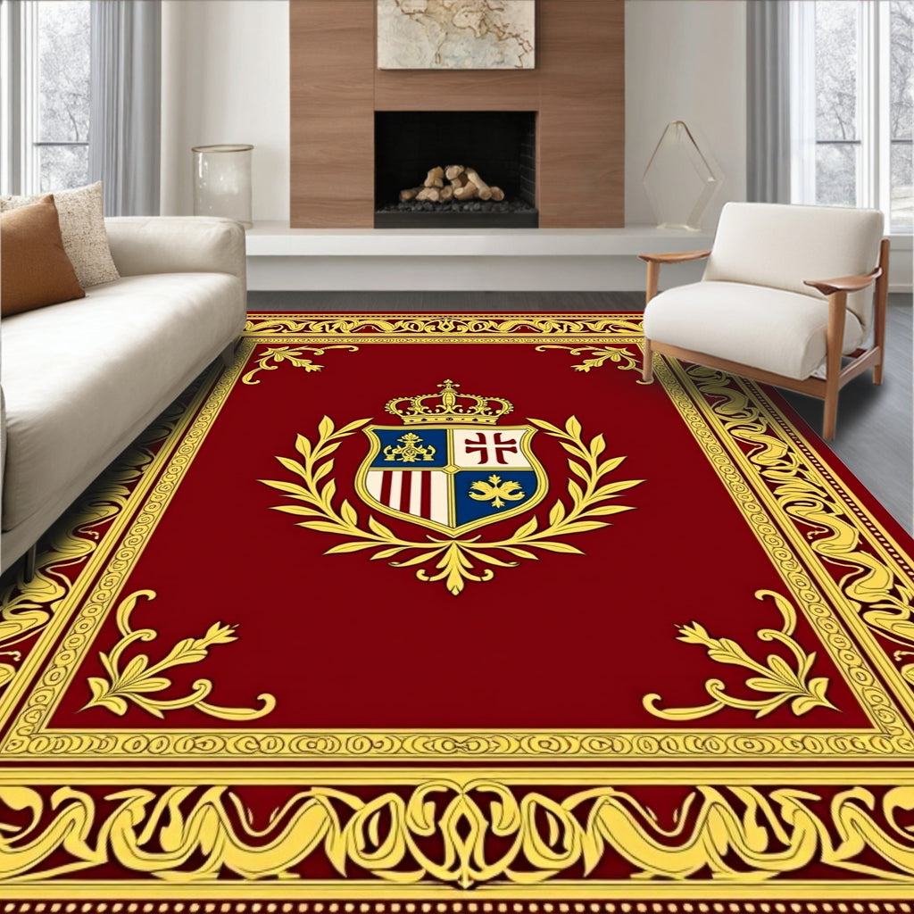 Regal Crest Emblem Ornate Border Rug