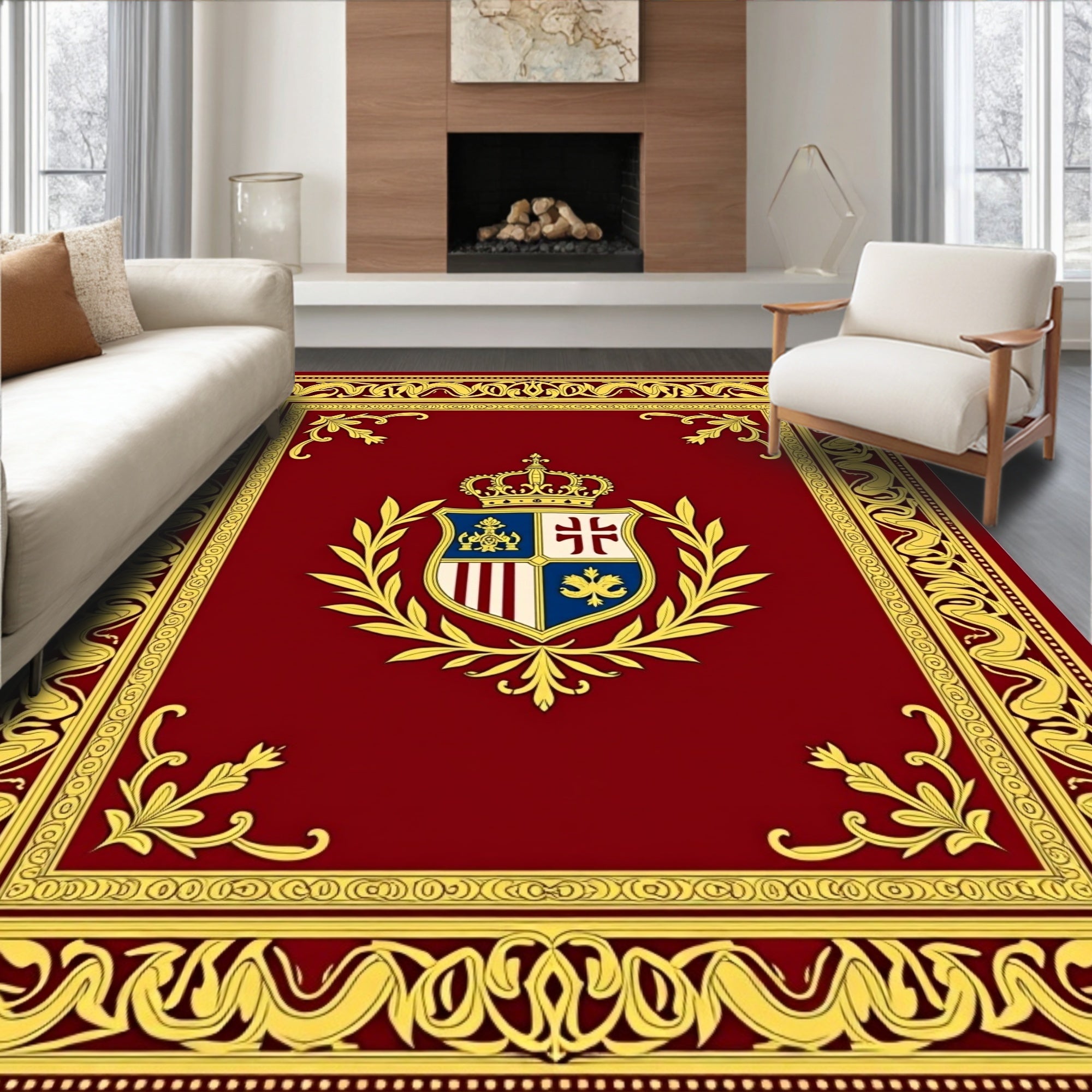 Regal Crest Emblem Ornate Border Rug