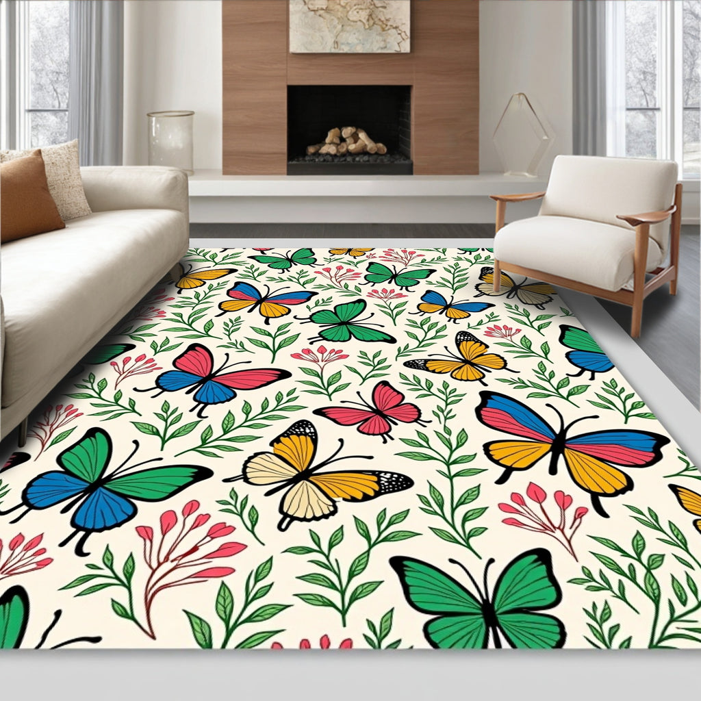 Whimsical Butterfly Garden Foliage Rug