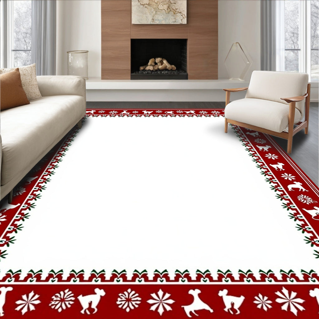 Crimson Dog Snowflake Border Rug