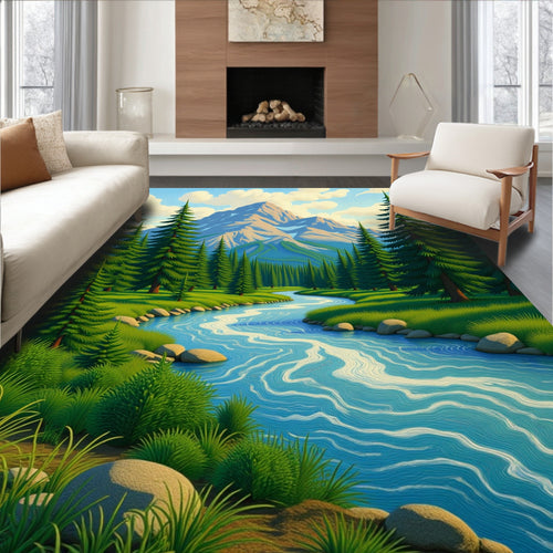 Alpine River Forest Meadow Mountain Scenery Rug