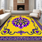 Vivid Yellow Purple Floral Medallion Rug