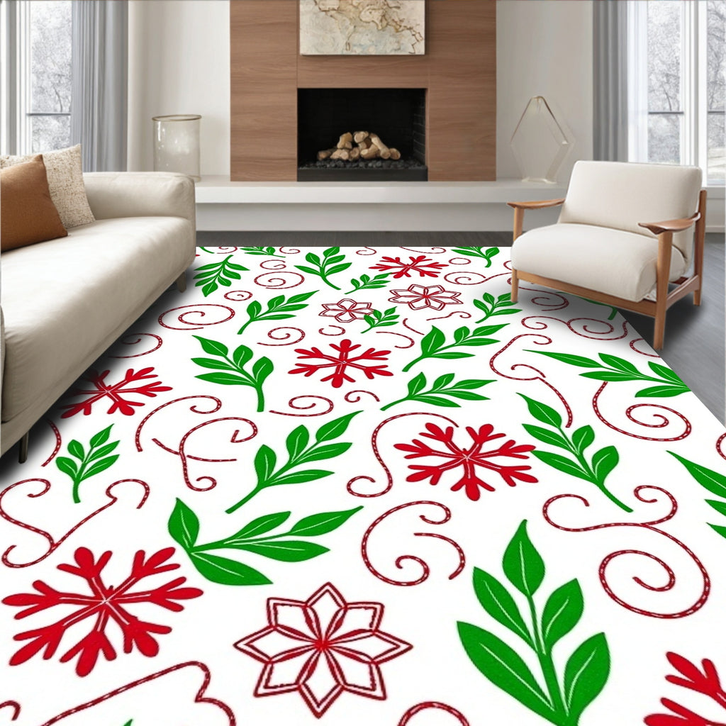 Holiday Red Green Snowflake Swirls Rug