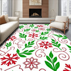 Holiday Red Green Snowflake Swirls Rug