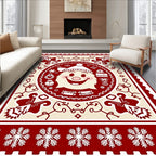 Crimson Santa Claus Snowflake Motif Rug