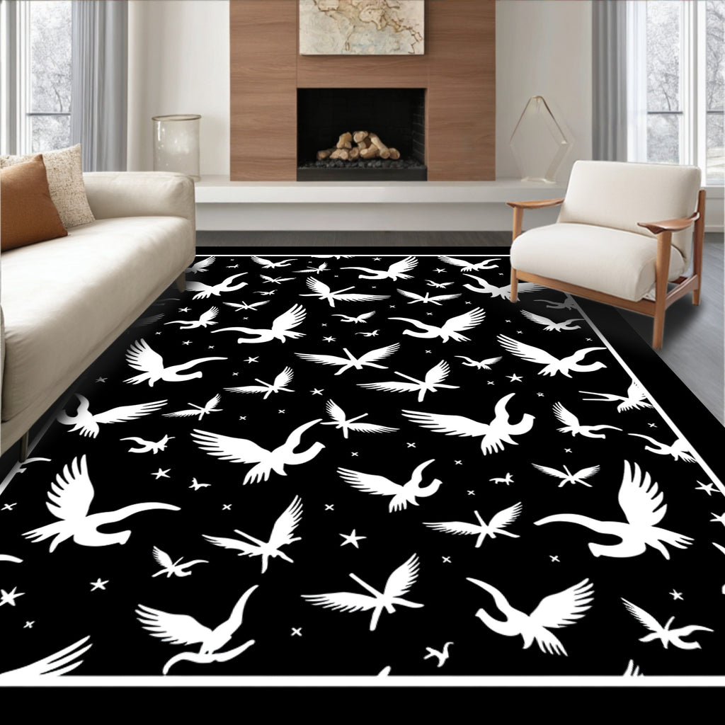 Black White Flying Birds Scatter Rug
