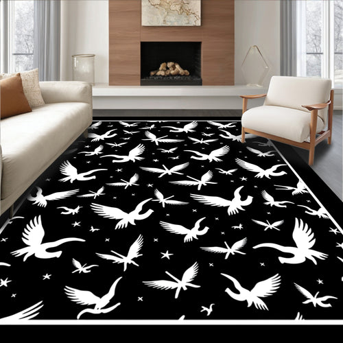 Black White Flying Birds Scatter Rug