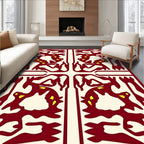 Crimson Yellow Stag Medieval Tapestry Rug