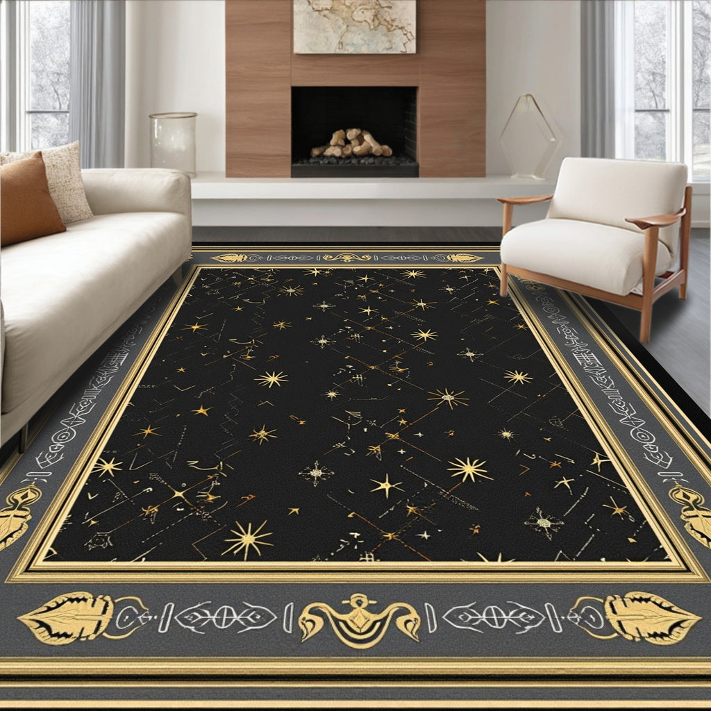 Black Golden Starry Night Celestial Rug