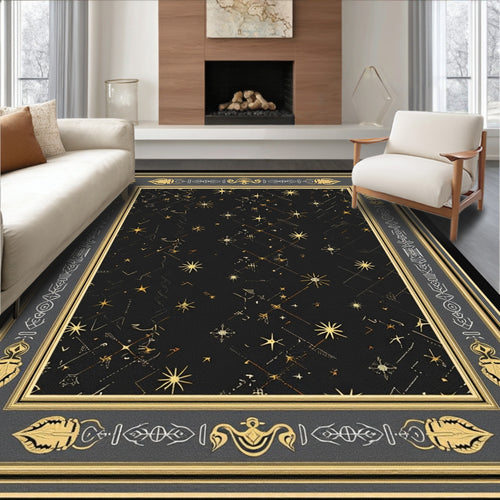 Black Golden Starry Night Celestial Rug