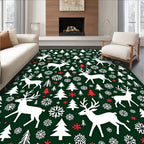 White Deer Snowflake Forest Holiday Rug