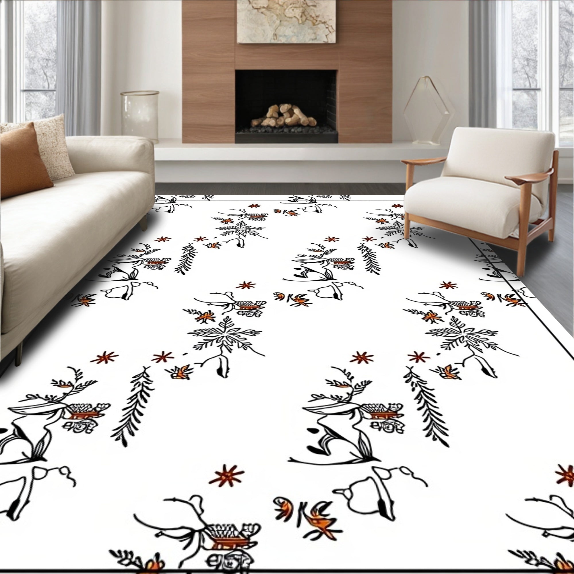 Whimsical Floral Botanical Medallion Scarlet Rug