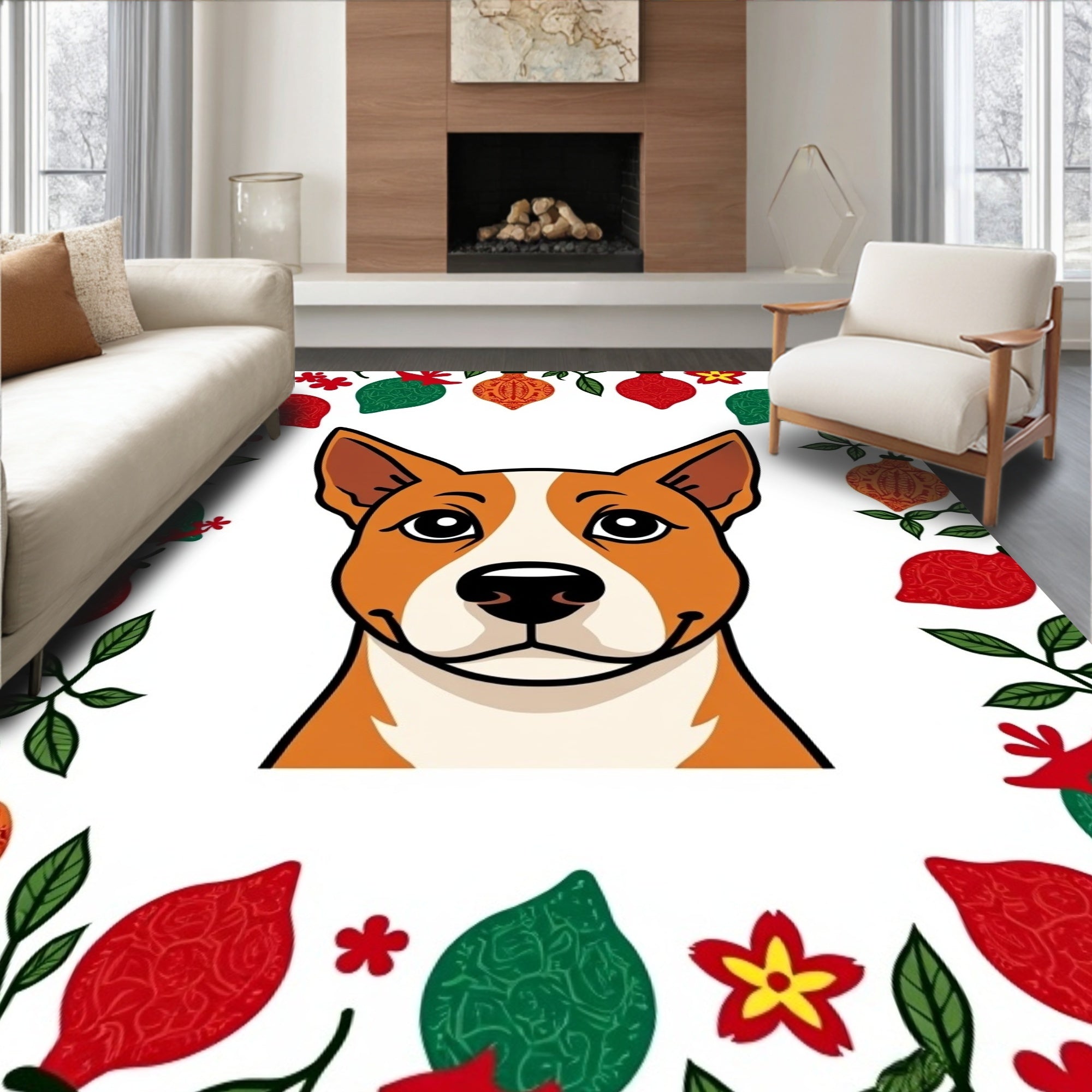 Whimsical Dog Holiday Ornament Border Rug