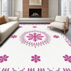 Crimson Starburst Mandala With Floral Accents Rug