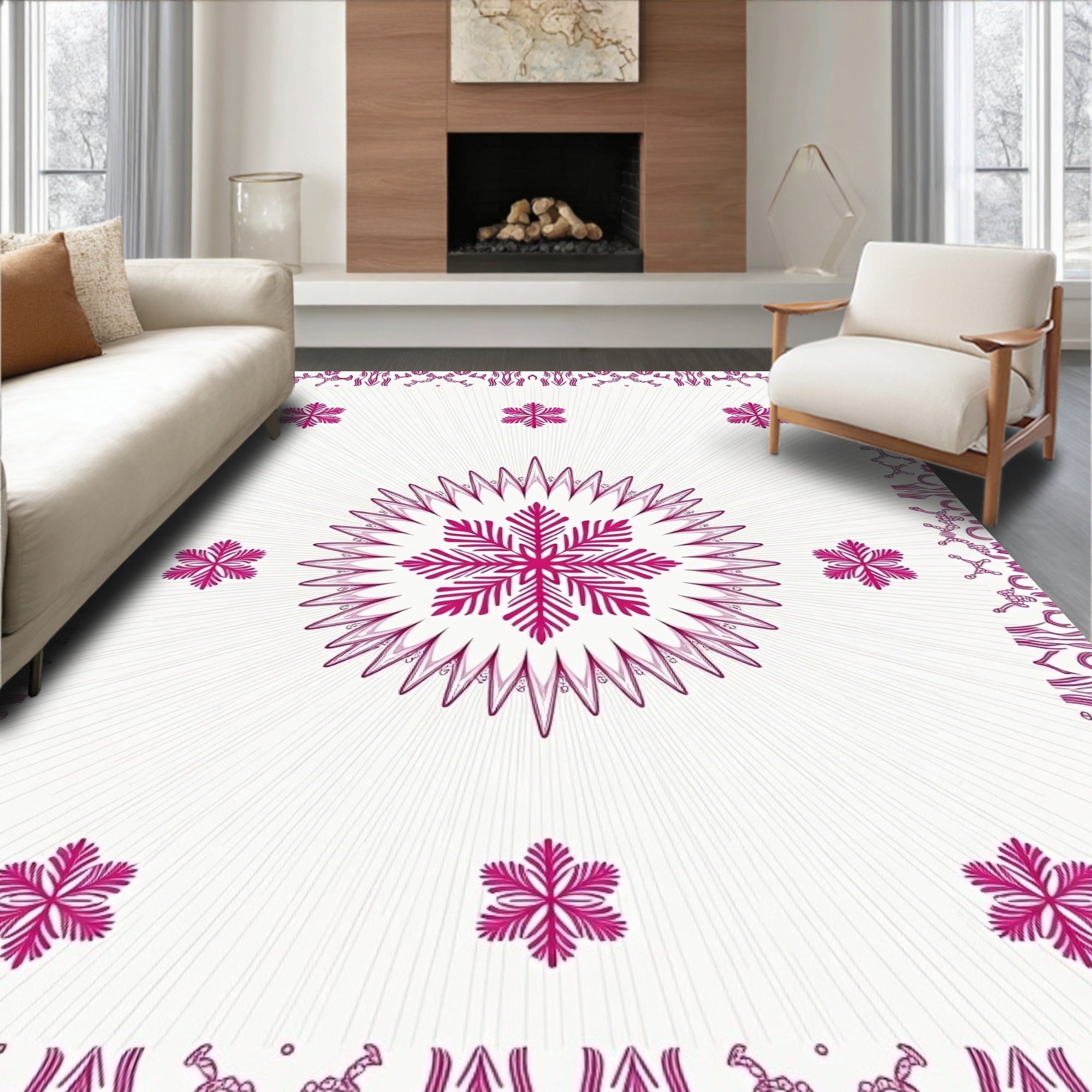 Crimson Starburst Mandala With Floral Accents Rug