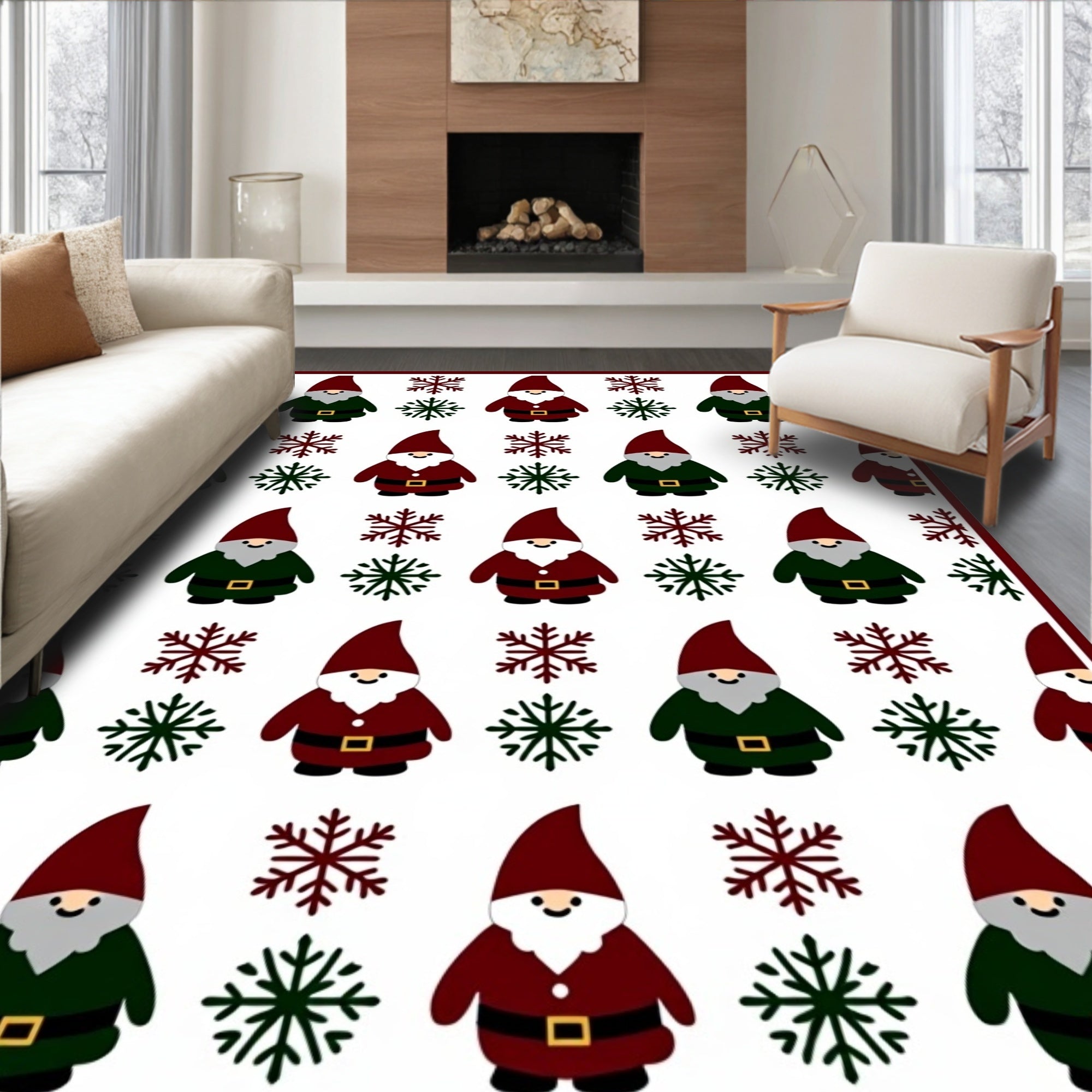 Festive Gnome Snowflake Pattern Rug