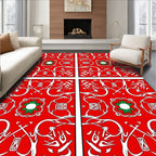 Crimson White Green Floral Medallion Rug